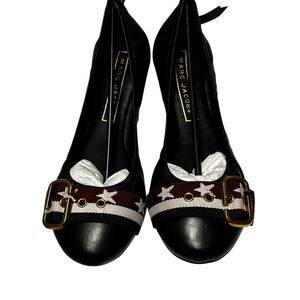 Marc Jacobs Dolly Leather Buckled Ballerina Flats Size 8.5 Black Stars Comfort